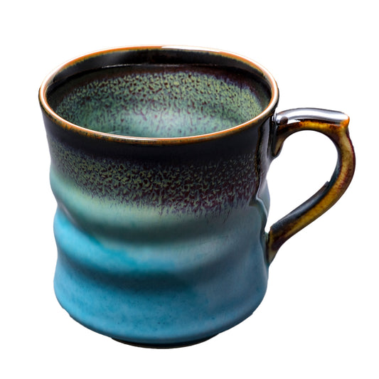 碧緑天目変形マグカップ(青)