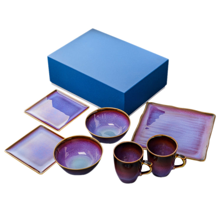 紫辰砂天目马克杯&方角盘&汤碗套装(紫)