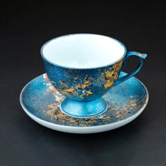 蓝色银河系金襕手 咖啡杯盘