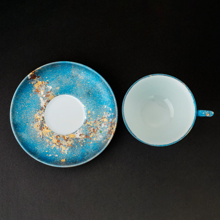 蓝色银河系金襕手 咖啡杯盘