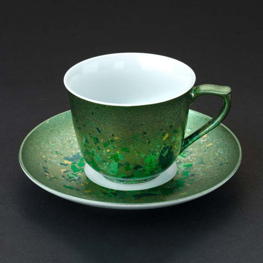 绿色箔片金襕手 咖啡杯盘