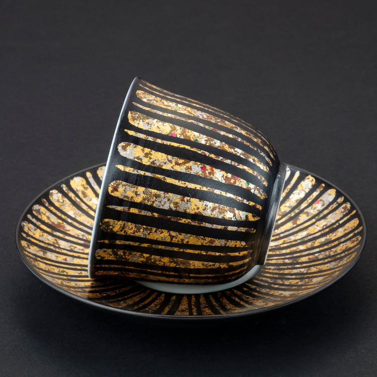 黒地鎬文金襕手 咖啡杯盘