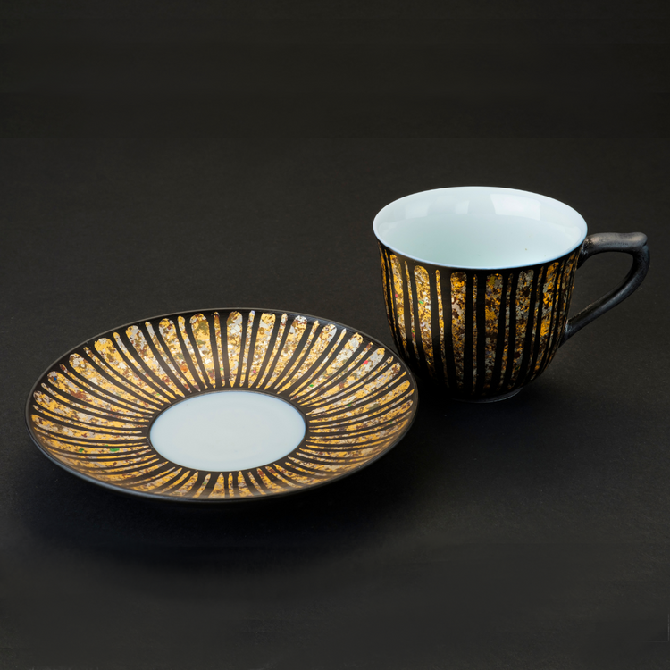 黒地鎬文金襕手 咖啡杯盘