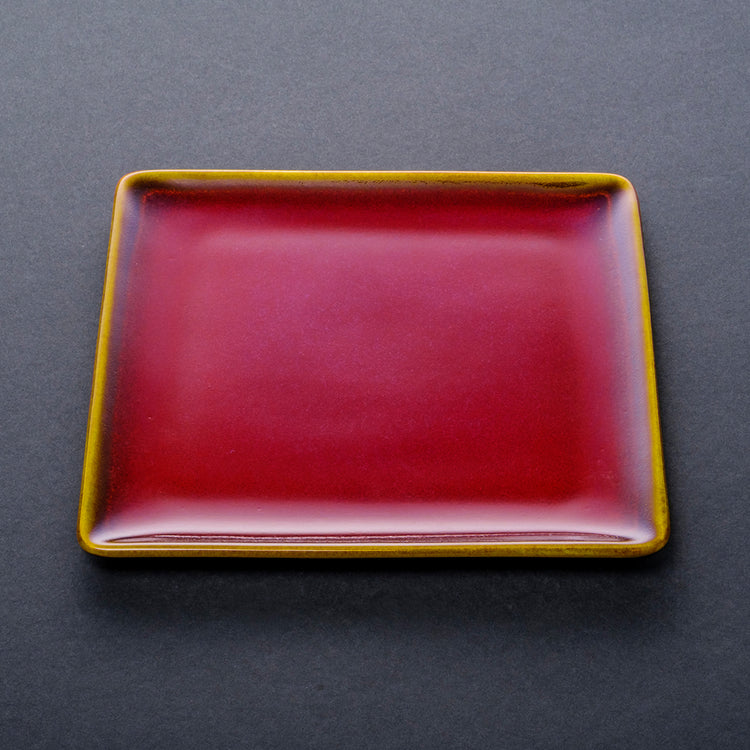 Shinsya Tenmoku Square Plate Medium size (Red)