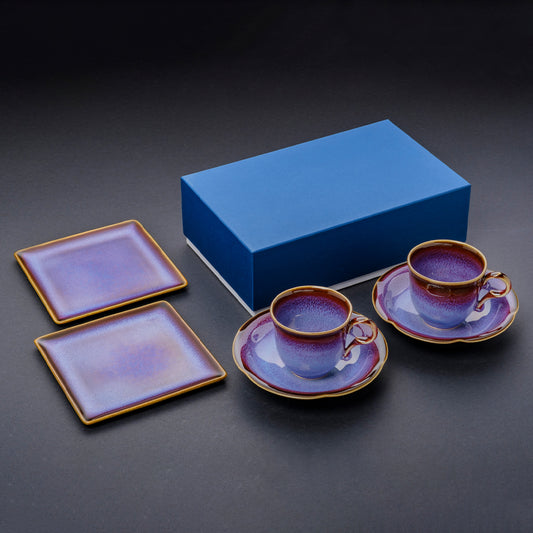 Shinsya Tenmoku Mugs & Square Plates (M) Pair Cafetime Set (Purple)