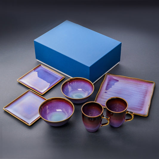 Shinsya Tenmoku Mugs & Square Plates & Soup Bowls Brunch Set (Purple)