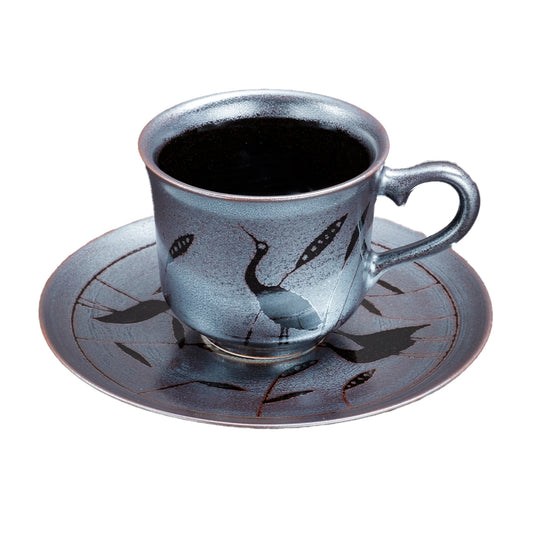 天目银彩鹭鸟图案咖啡杯（鹭）