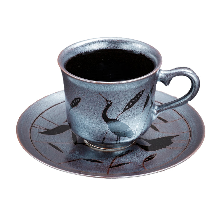 Tenmoku Ginsai Coffee Cup (Heron)