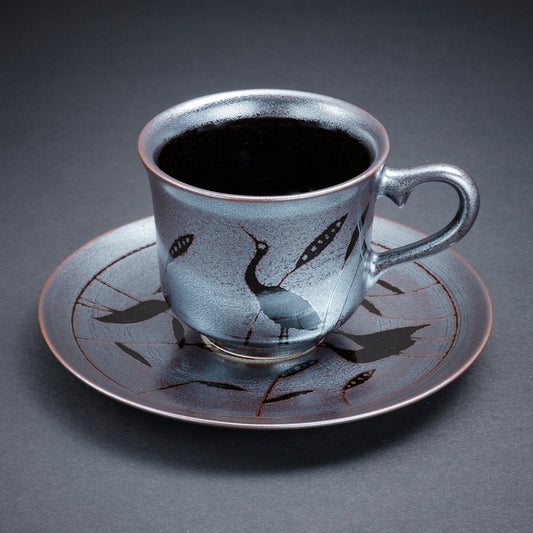 天目银彩鹭鸟图案咖啡杯（鹭）