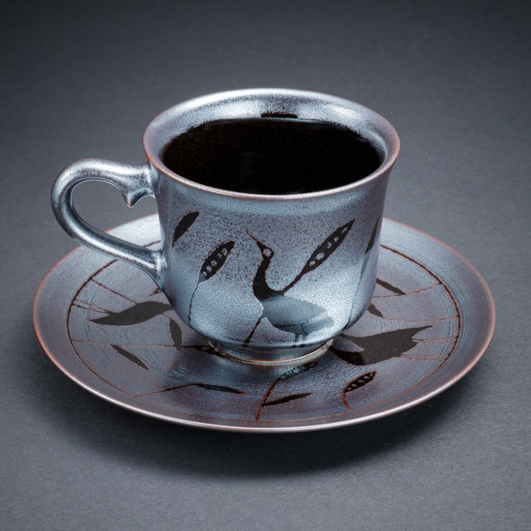 Tenmoku Ginsai Coffee Cup (Heron)