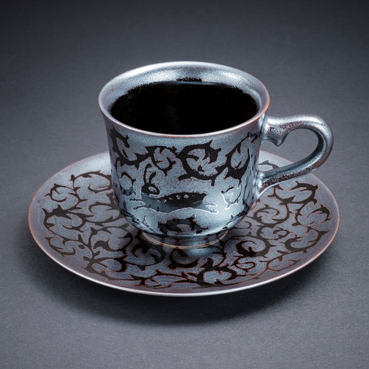 Tenmoku Ginsai Coffee Cup (Karakusa Rabbit)