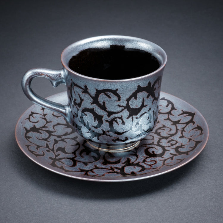 Tenmoku Ginsai Coffee Cup (Karakusa Rabbit)