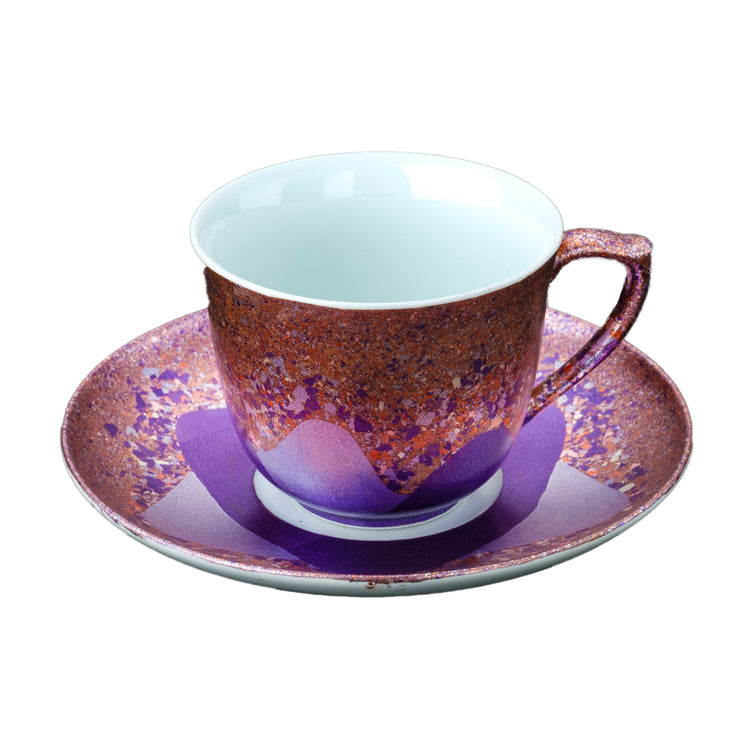 紫色箔金襕手 咖啡杯盘