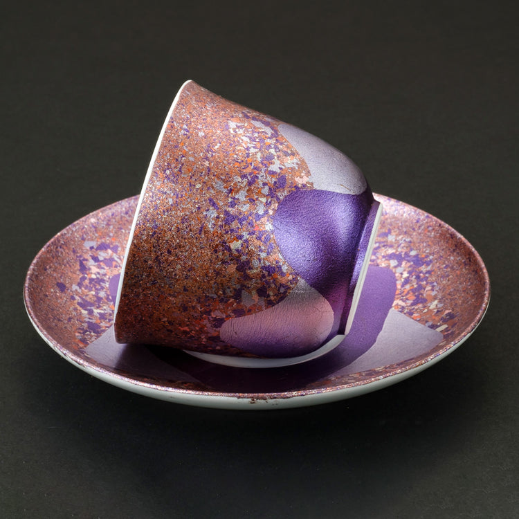 紫色箔金襕手 咖啡杯盘
