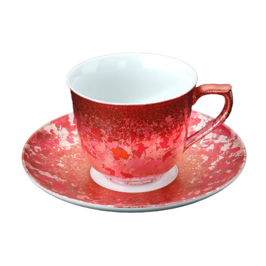 粉红色箔片金襕手 咖啡杯盘