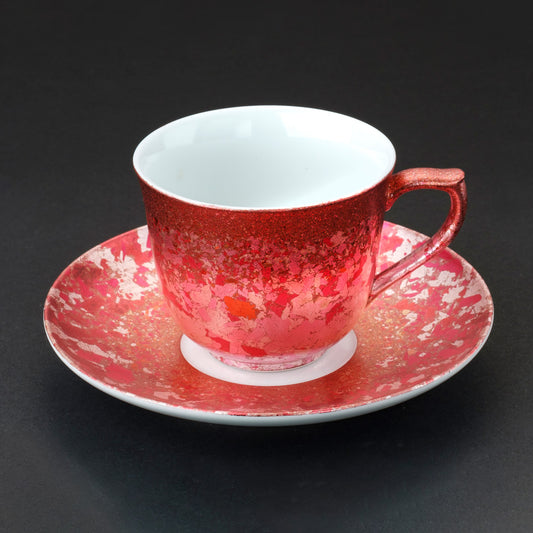 粉红色箔片金襕手 咖啡杯盘