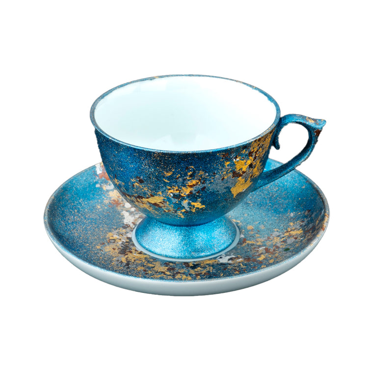 蓝色银河系金襕手 咖啡杯盘