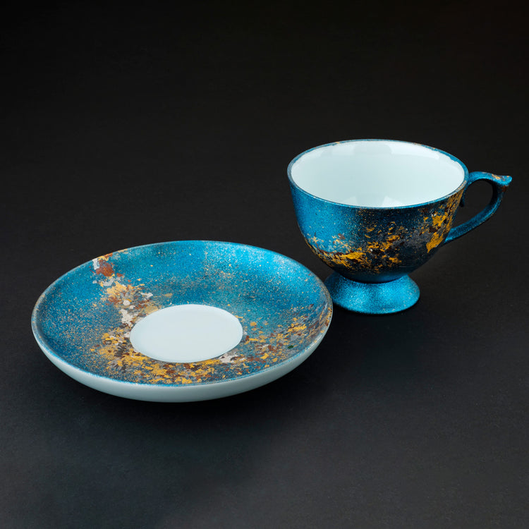 蓝色银河系金襕手 咖啡杯盘