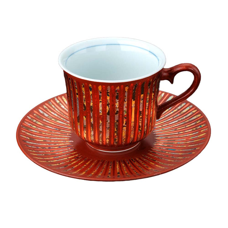 红色螺钿条纹金襕手 咖啡杯盘