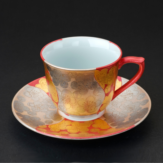 紅白梅金襕手　咖啡杯盘